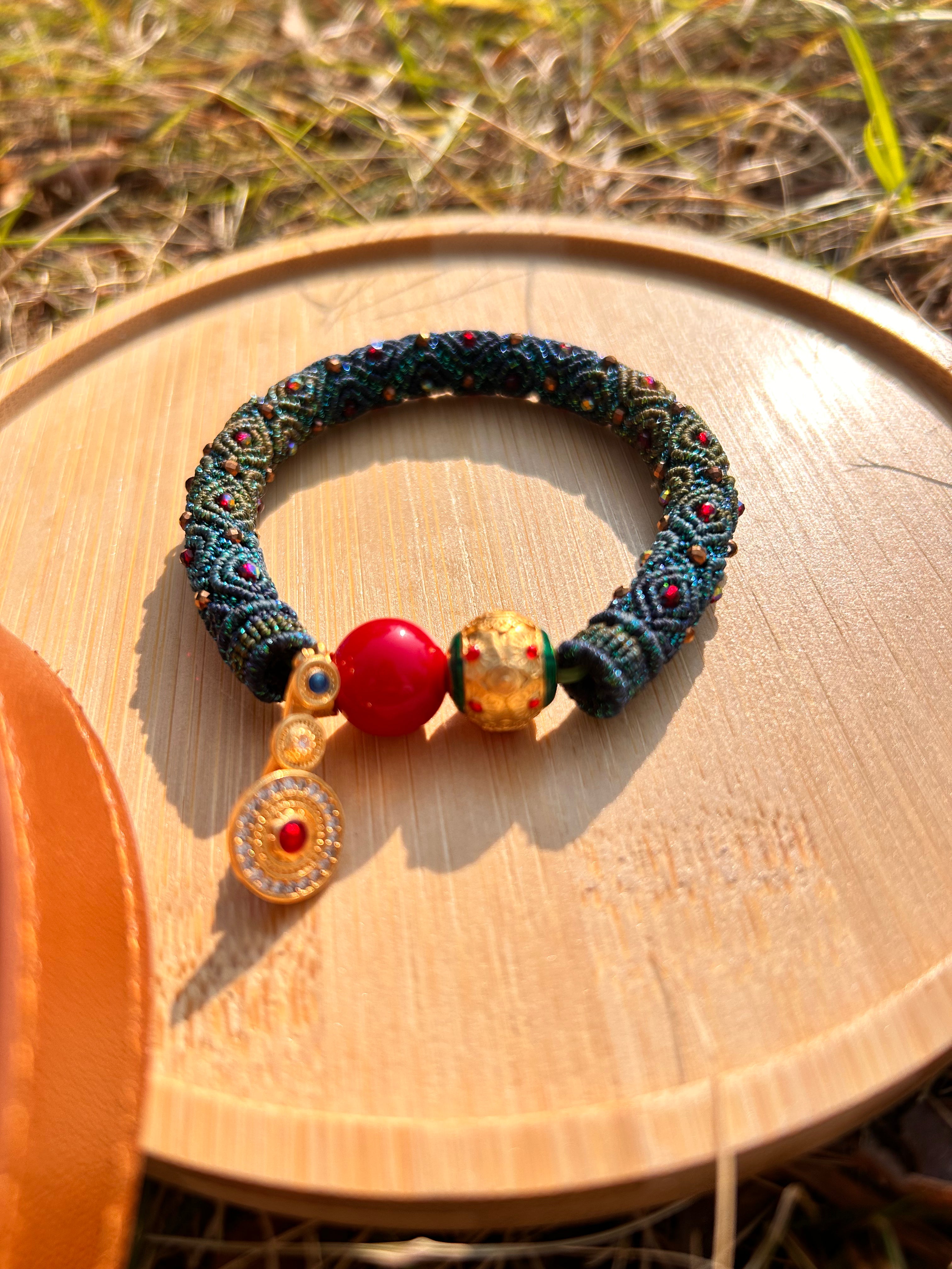 Rope Bracelet-Peacock feather(0.9cm width)