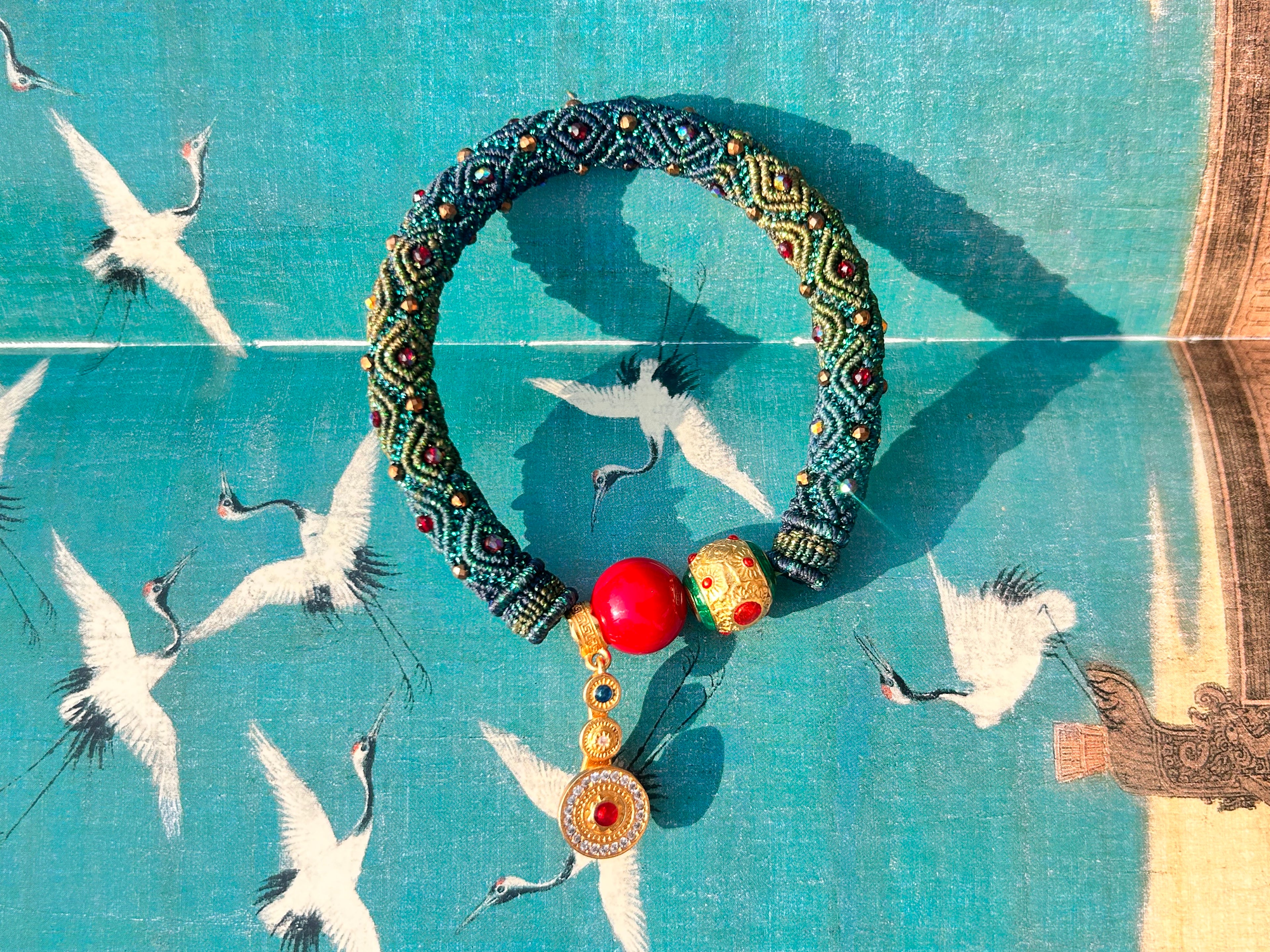 Rope Bracelet-Peacock feather(0.9cm width)