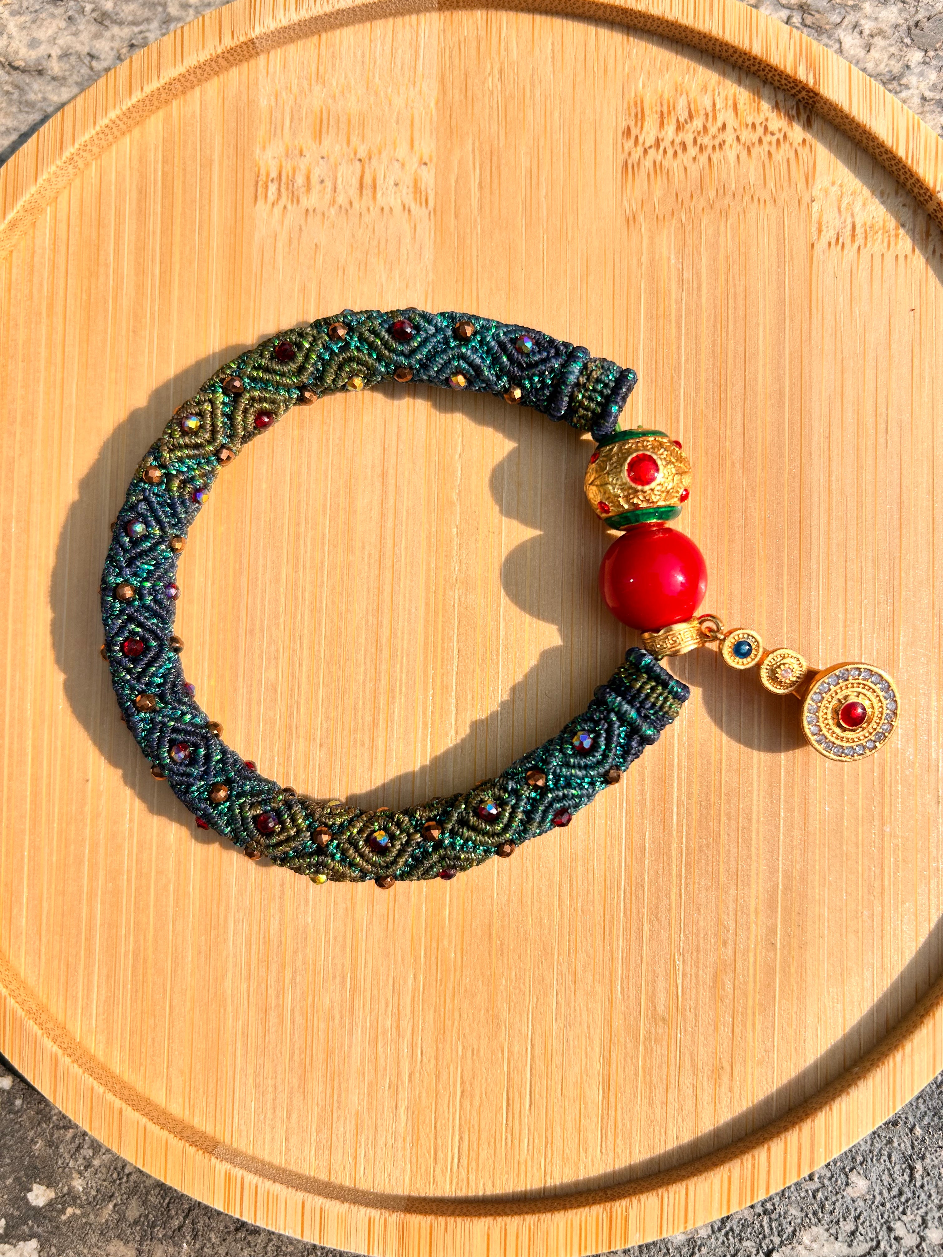 Rope Bracelet-Peacock feather(0.9cm width)